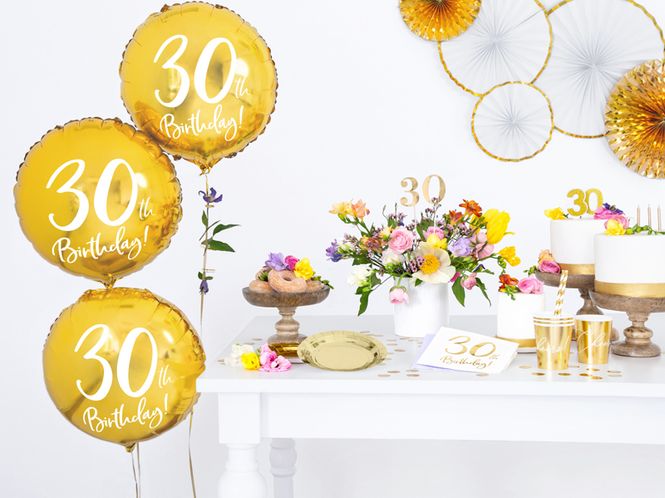 Hovedbilde Servietter Lunsj - 30-årsdag, hvit og gull