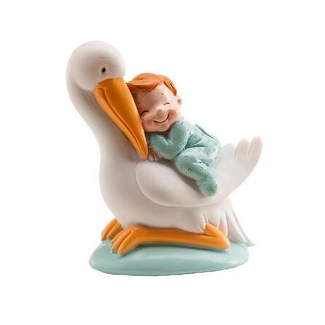 Hovedbilde Kakefigur Dåp baby på stork, lyseblå, 10 cm