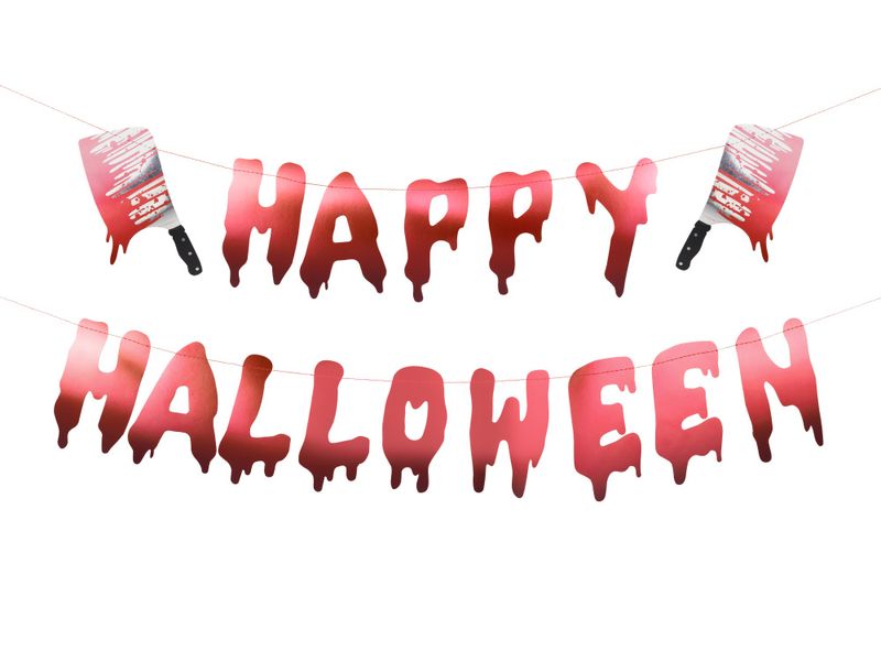 Happy Halloween-banner med kjøttøkser 120 cm