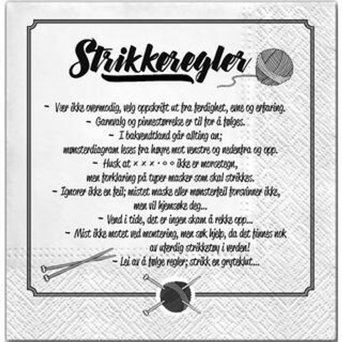 Hovedbilde Lunsjservietter Strikkeregler 33×33 cm