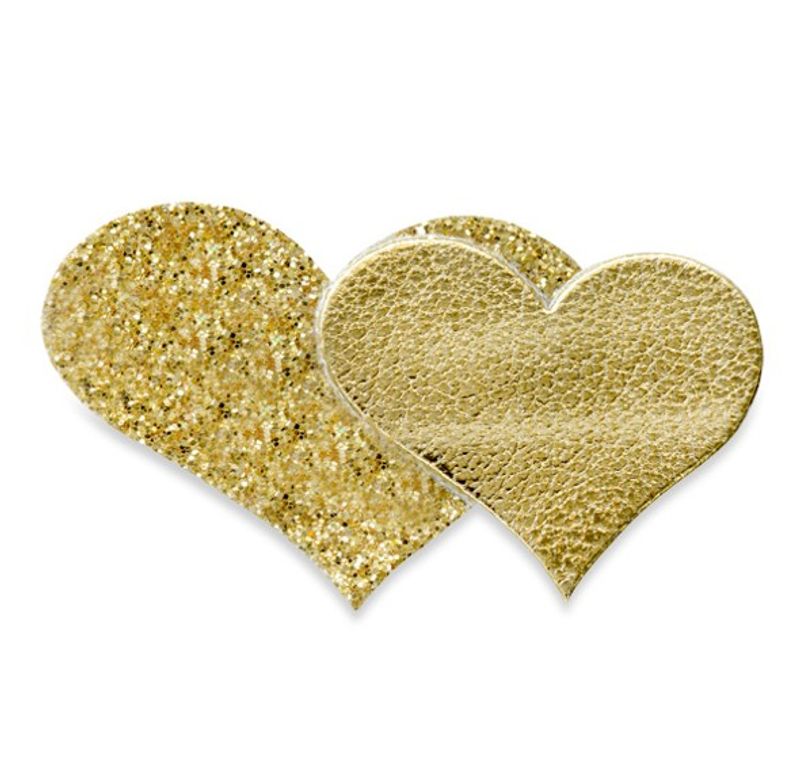 Doble Glitter Hjerte Gull 12 stk