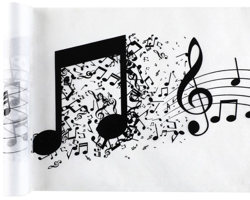 Bordløper musikktema hvit/sort – 30 cm x 5 m