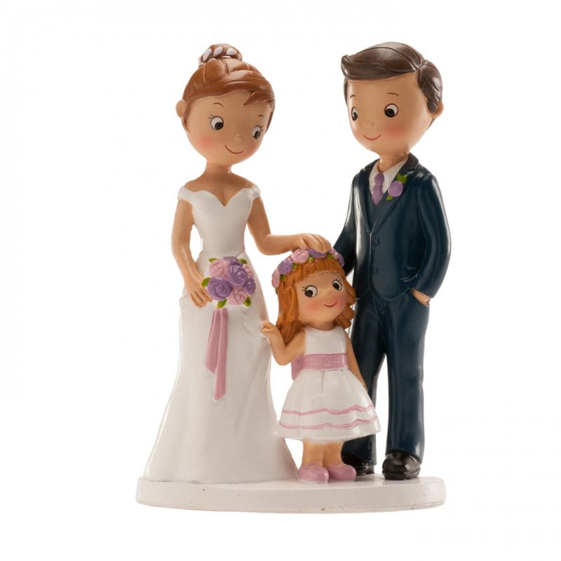 Brudepar med liten jente  Kakefigur (16 cm)