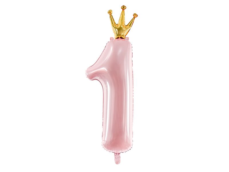 Tallballong med krone ''1'', 37×100 cm, lys rosa