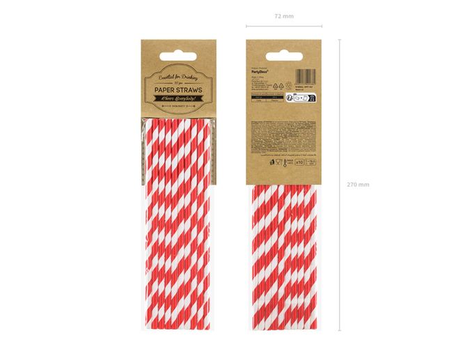 Hovedbilde Papirsugerør, rød, 19.5 cm: (10 stk)