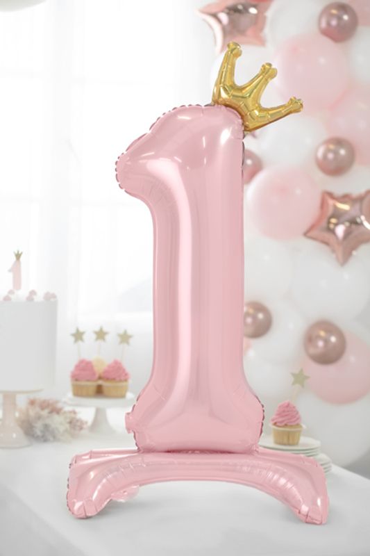 Stående Tallballong ''1'', med krone - lys rosa