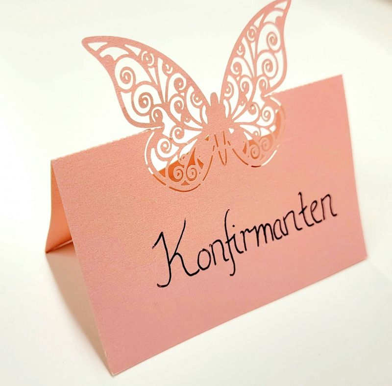 Bordkort rosa sommerfugl - 10 stk.