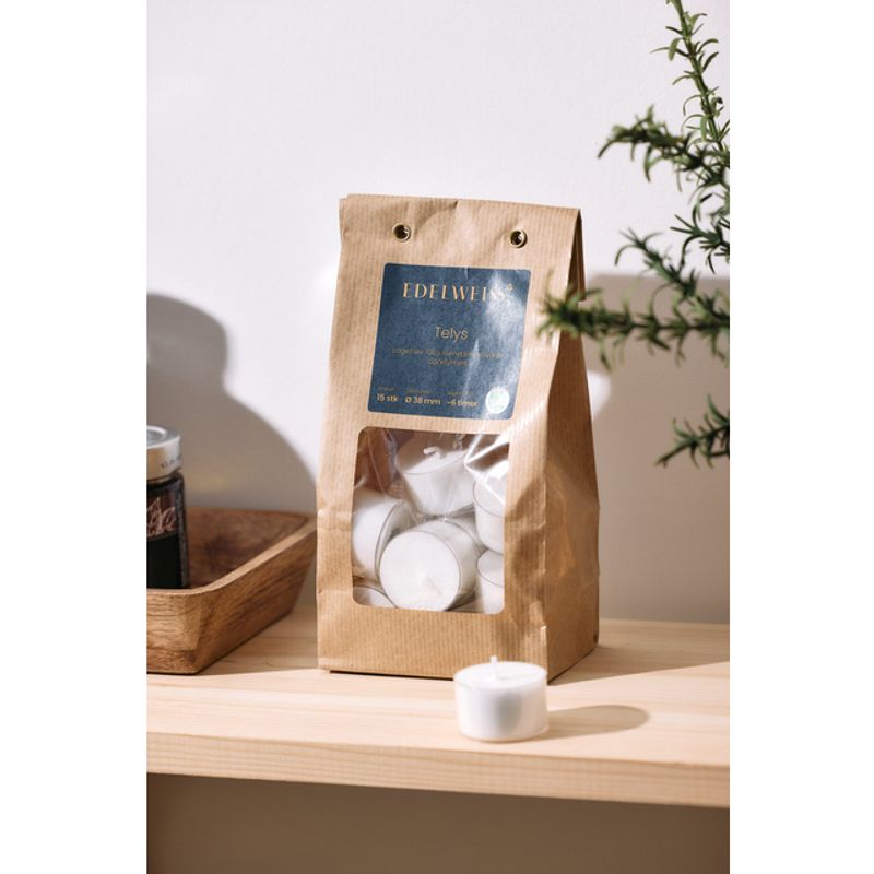 Telys i plastkopp hvite, 15 stk