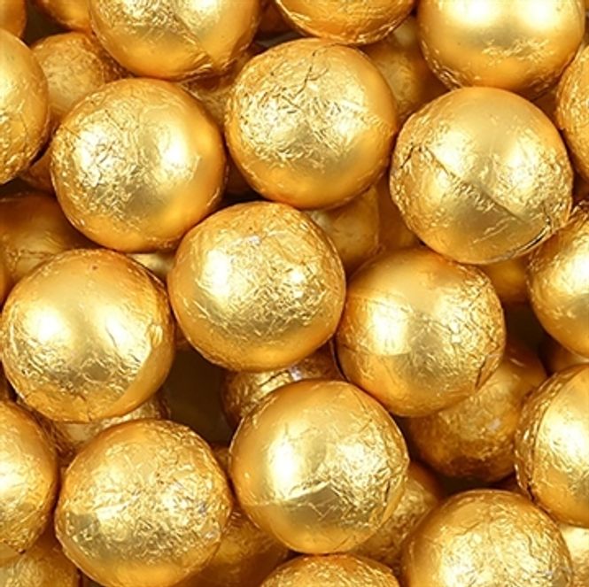 Hovedbilde Sjokoladekule i Gullfolie - Lys Sjokolade med ...