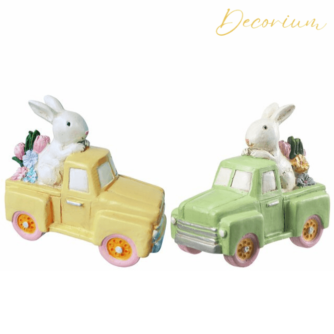 Hovedbilde Dekorbil med kanin - påskepynt i grønn