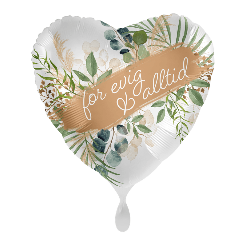 Folieballong hjerte – For evig og alltid grønn floral 43 cm