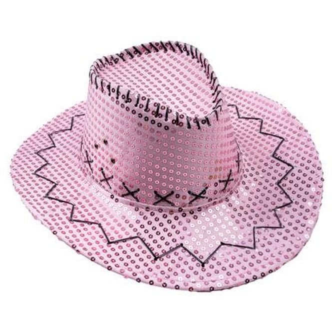 Hovedbilde Cowboyhatt Lys rosa med paljetter