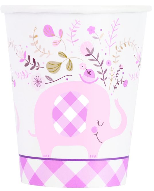 Hovedbilde Pappkopper Pink Floral Elephant  8 stk.