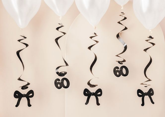 Hovedbilde Hengende spiraler 60-årsdag med sløyfer, svart, ...