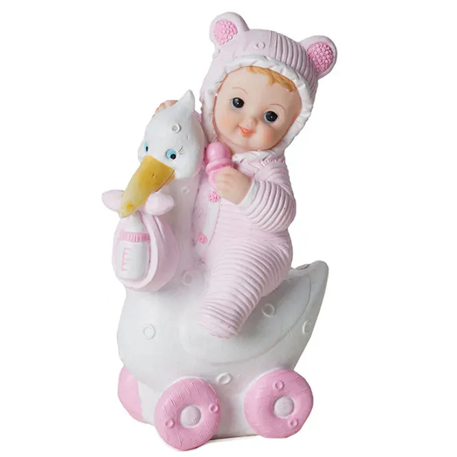 Hovedbilde Bordpynt - Baby på stork, rosa 